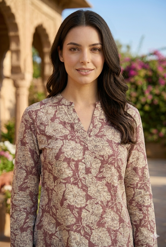 Beautiful Floral Print cotton Short Kurti