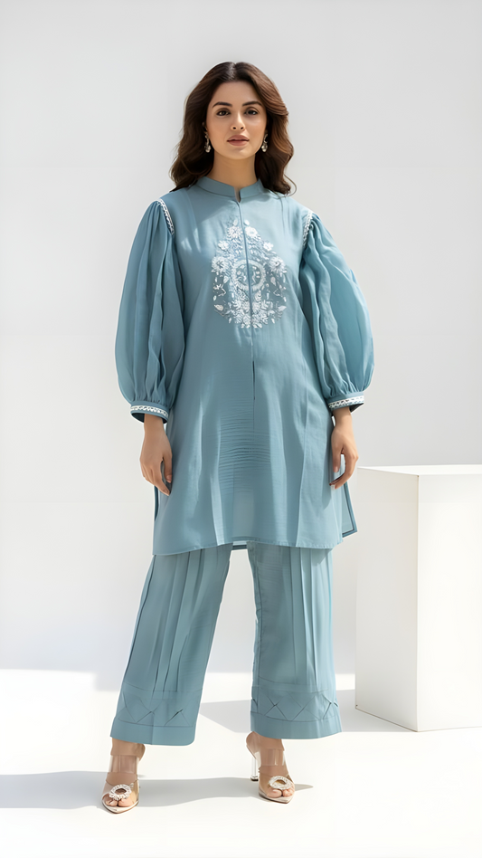 Stylish Cool embriodered  Powder Blue Co Ord Set