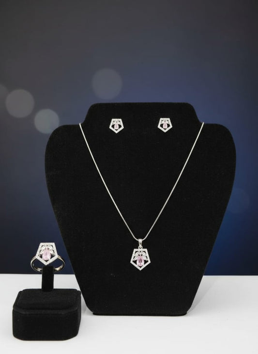 Silver AD Pendent With Ring (Pink)