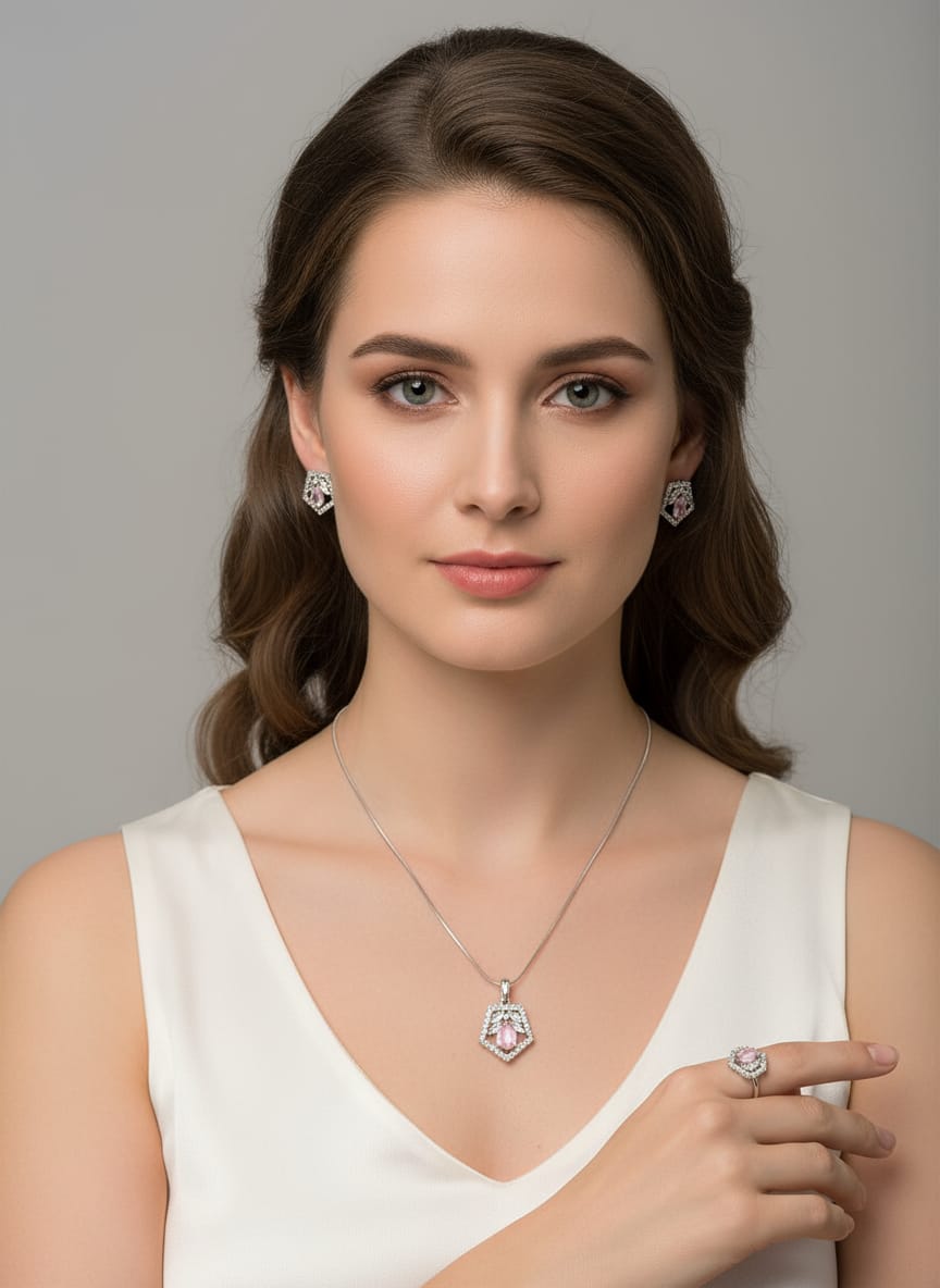 Silver AD Pendent With Ring (Pink)