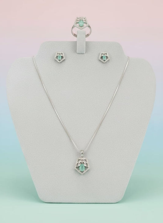 Silver AD Pendent With Ring (Green)