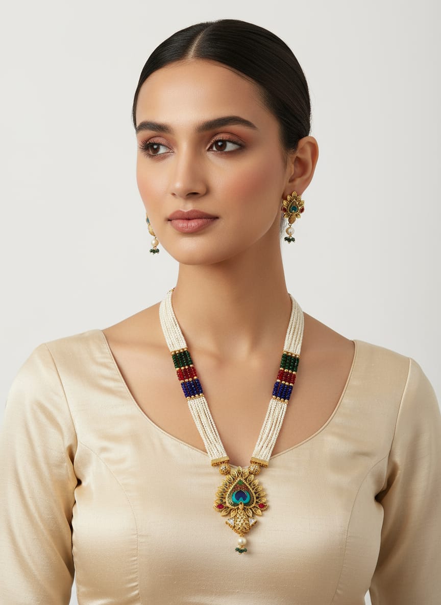 Beautiful Multicolour Peacock Design Rani Haar