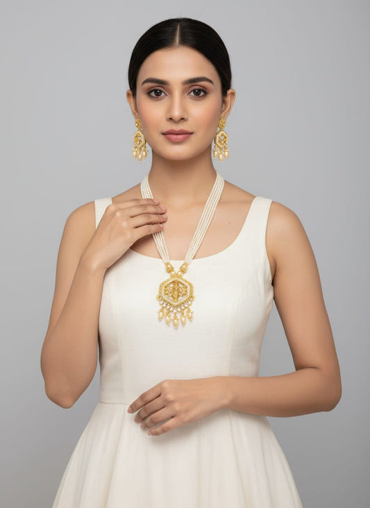 Beautiful Golden Krishna Pendent Pearl Haar