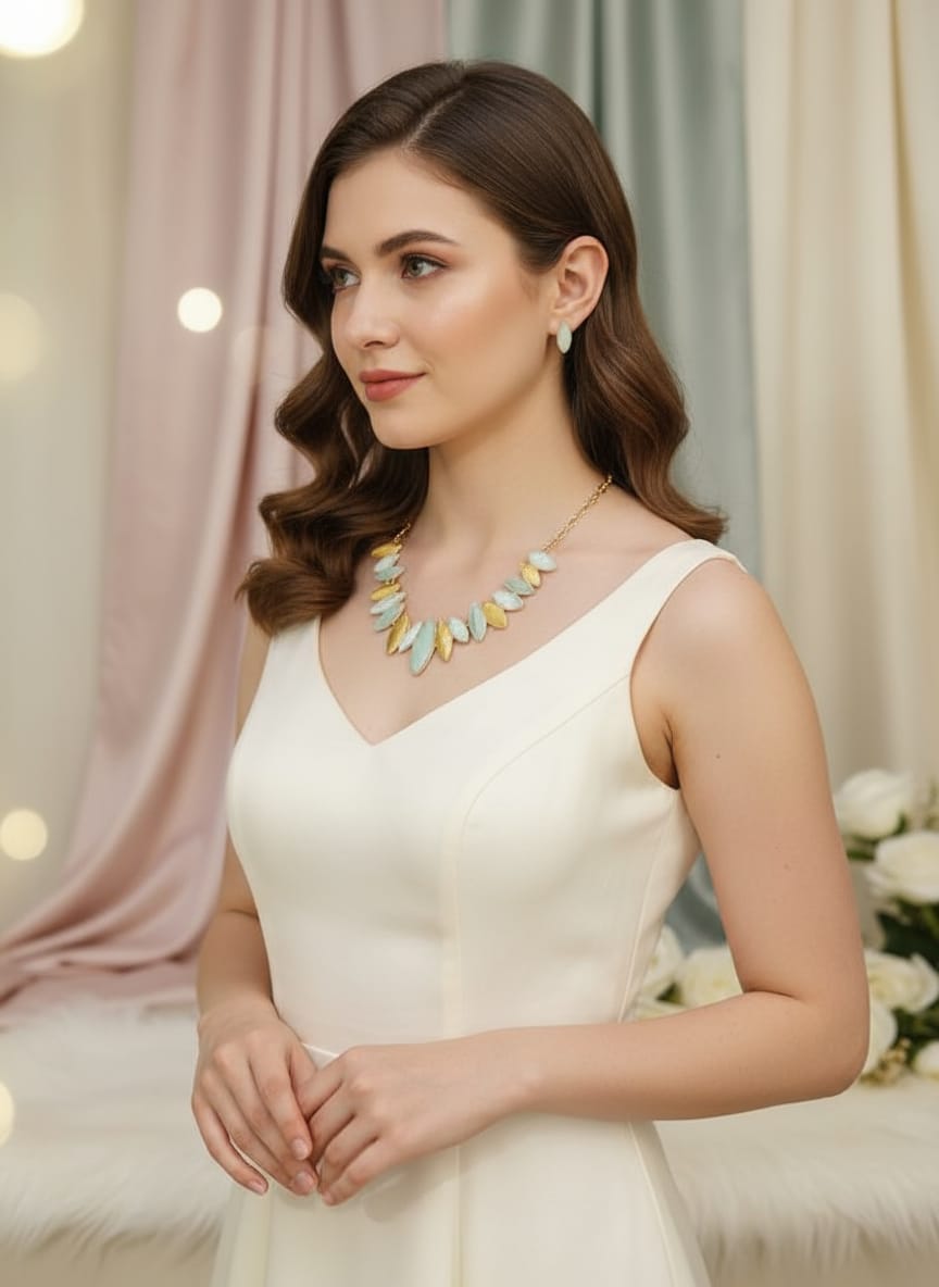 Enamel coated Antitarnish Finish Imported Jewellery Set Yellow and Green