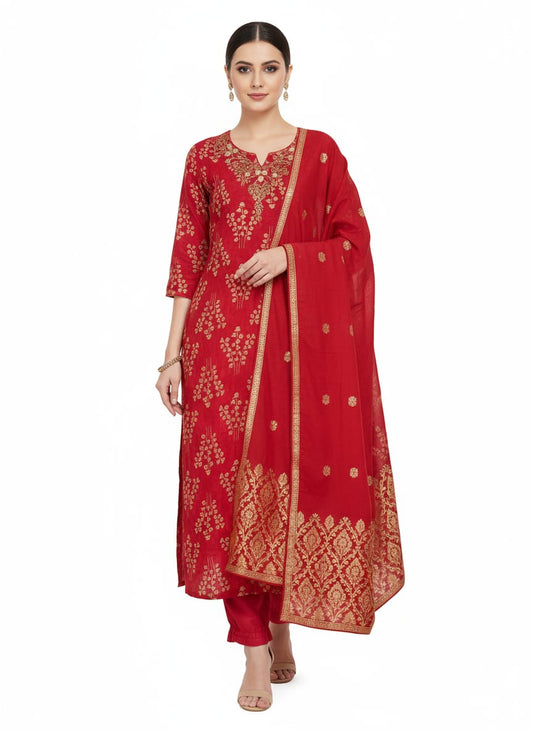 Rich Red With Banarsi dupatta Kurta Set