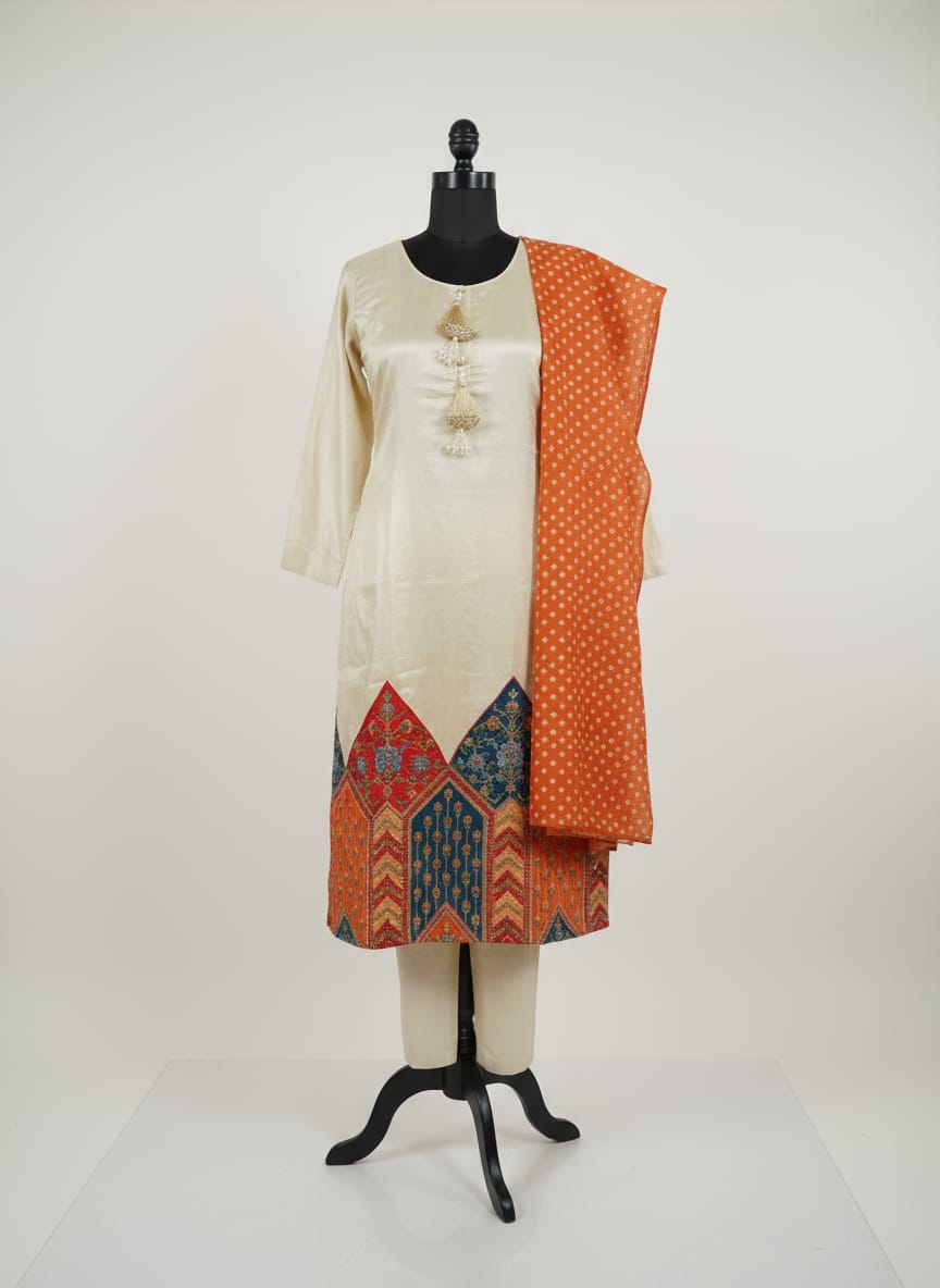 Classy Beige With Broad Border Kurta Set