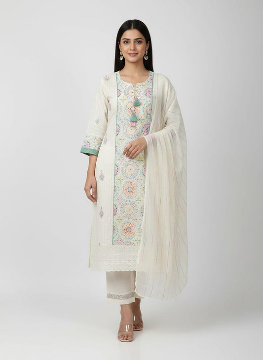 Beautiful Off White Pure Cotton Kurta Set