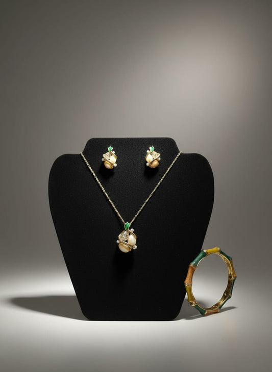 Golden Pendent With Enamel Coated Bracelet