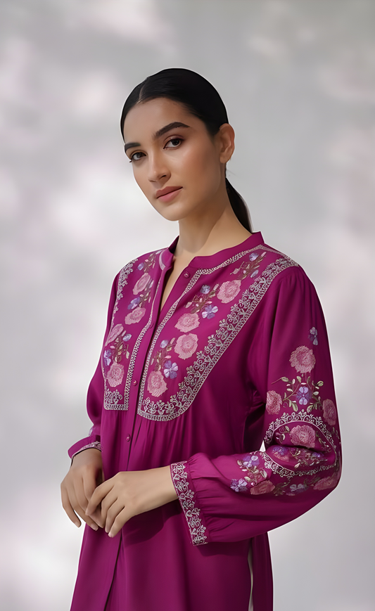 Stunning Embroidered Purple Short Kurti