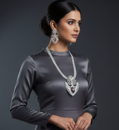 Beautiful Hasli Silver Stone Jewellery Set