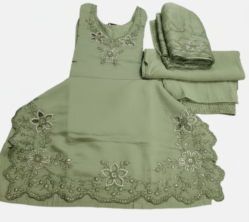 Beautiful Light Green Cut Work Kurta Set