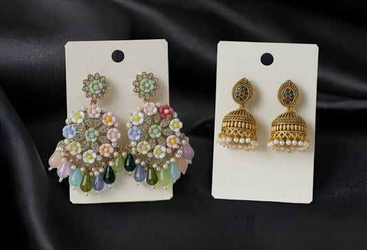 Beautiful Pastel Floral dangler and Jhumki Earing