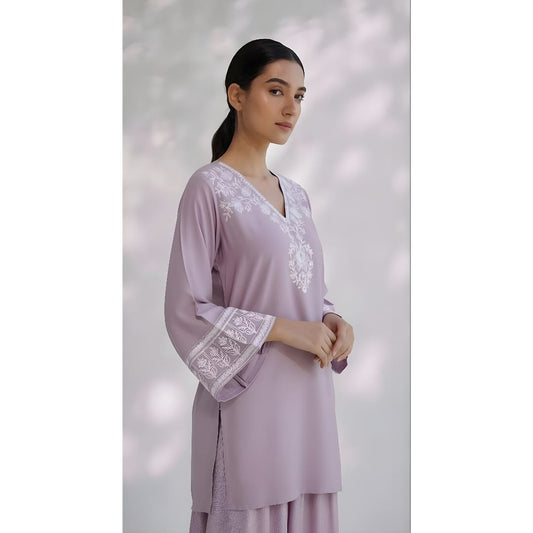 Lovely Lavender Embriodered Vscose Short Kurti