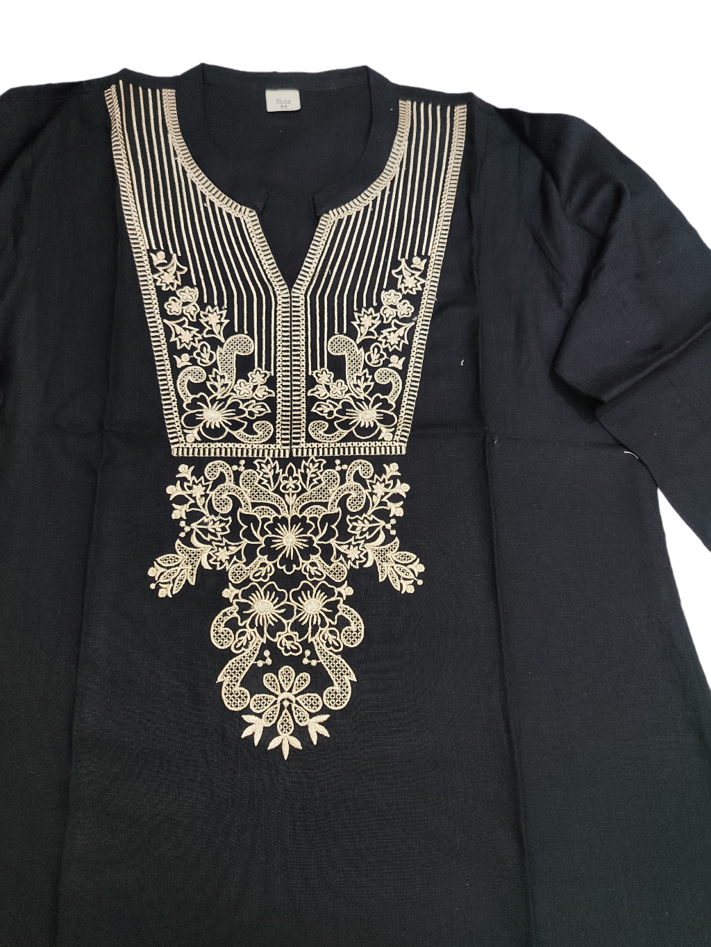 Linen Embroidered Black Short Kurti
