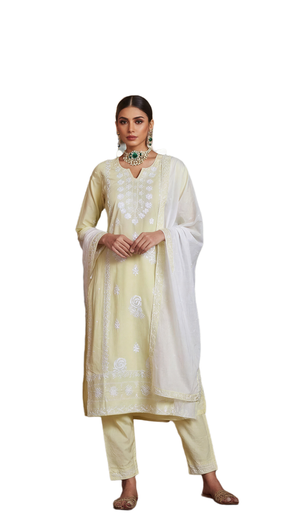 Beautiful Cotton Yellow With white Embriodered Kurta Set