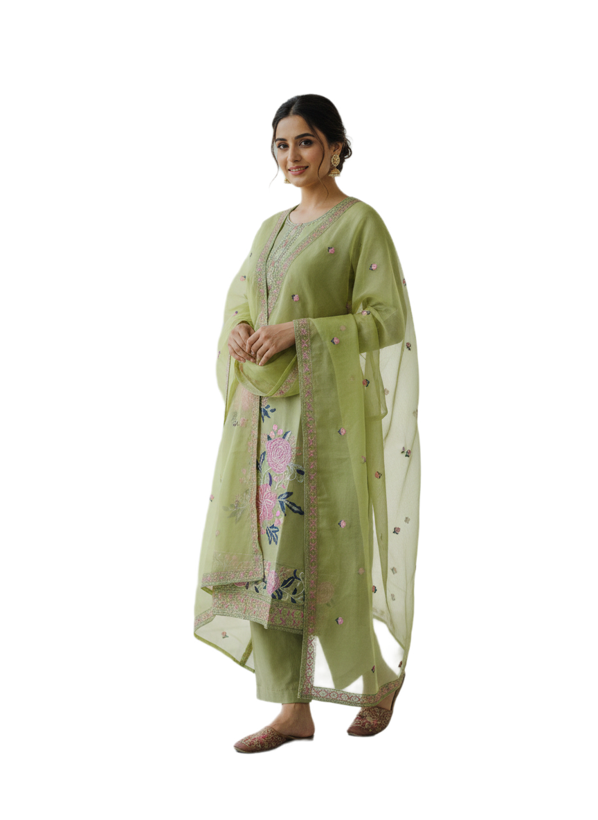 Stunning cotton Green Embriodered Kurta Set