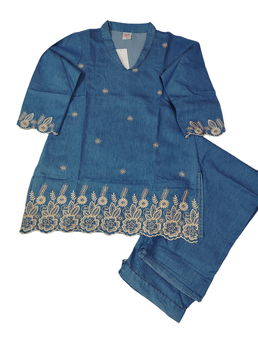 Chic Denim Embriodered Co Ord set