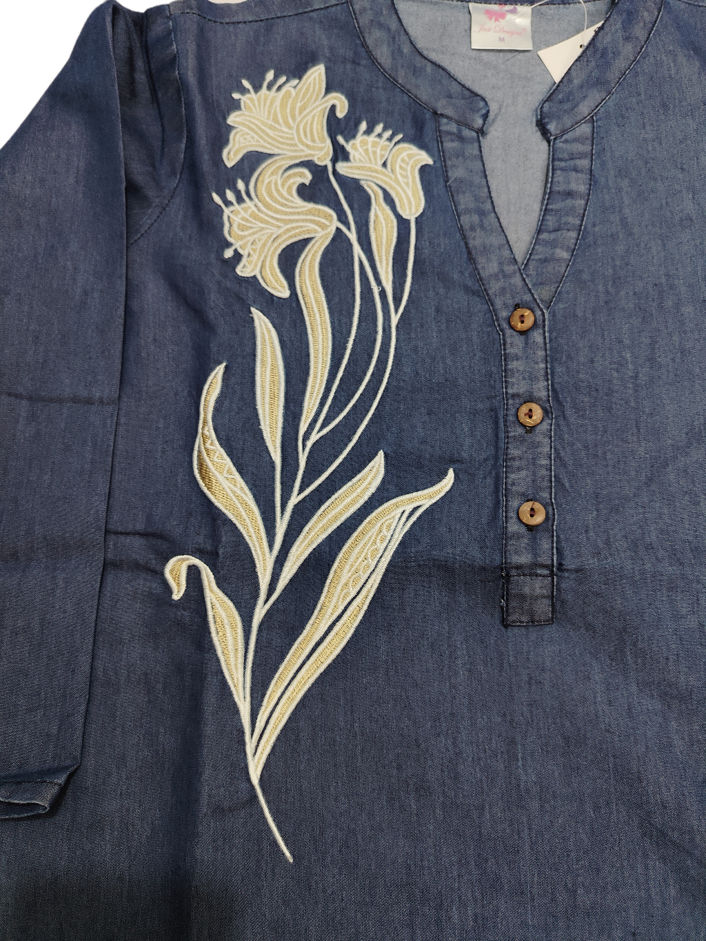 Blue Denim Patch Work Short Kurti