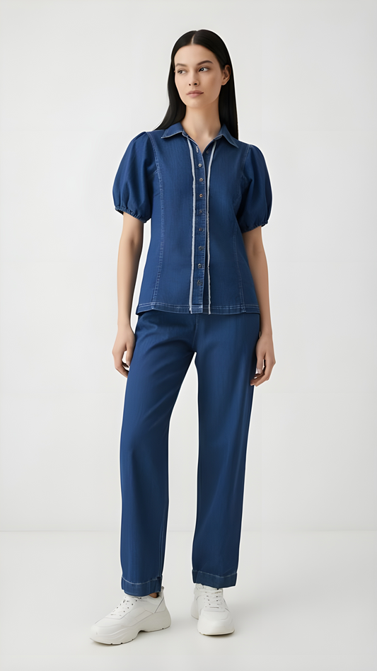 Cool Trendy Shirt Style Denim Co Ord Set