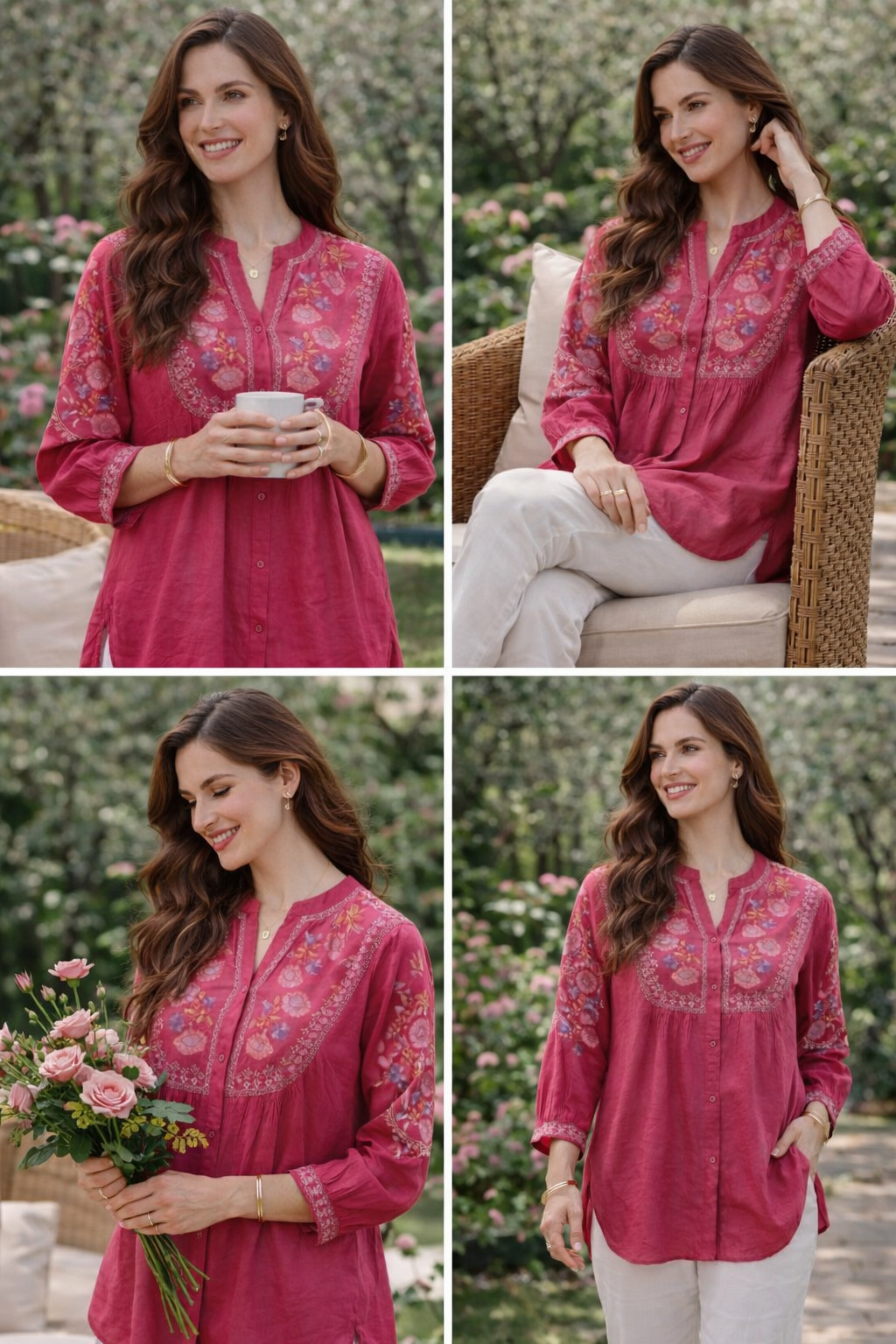 Beautiful Fuchsia Pink Embroidered Short Kurti