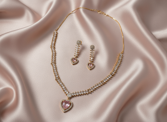 Beautiful Antique Polish Stone AD Jewellery Set (Pink)