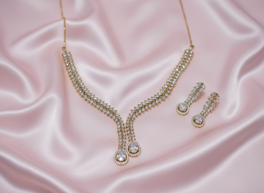 Elegant Antique Polish AD Jewellery Set (White)