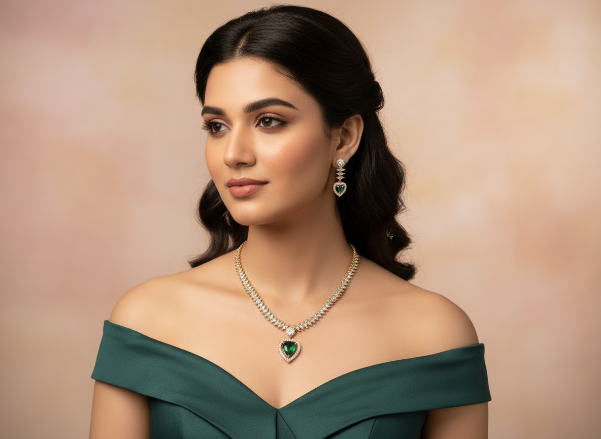 Graceful Antique polish AD Jewellery Set (Green)