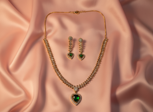 Graceful Antique polish AD Jewellery Set (Green)