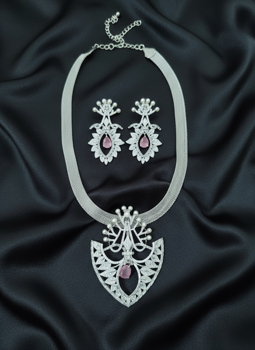 Beautiful Hasli Silver Stone Jewellery Set