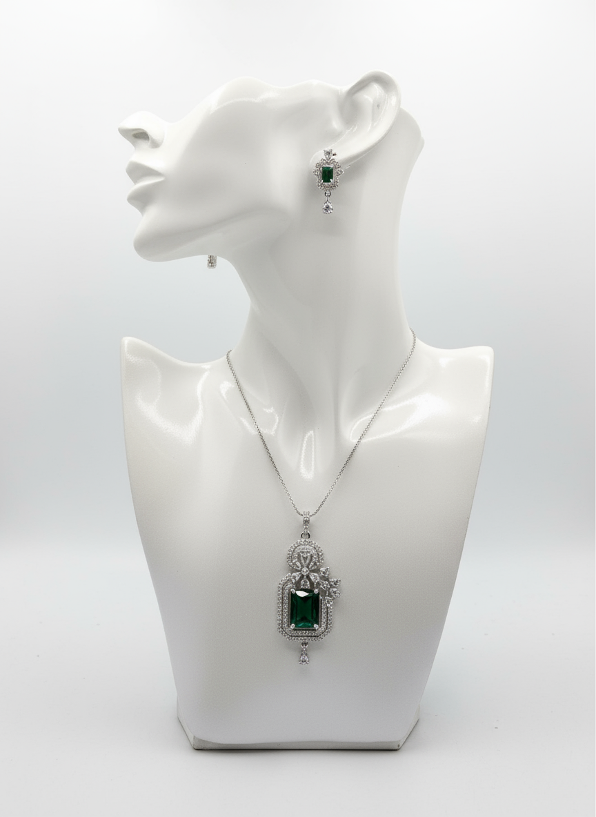 Silver AD Pendent Set in Green