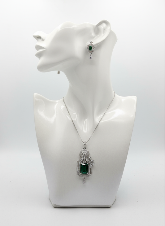 Silver AD Pendent Set in Green