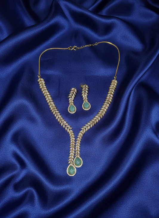 Elegent Antique polish AD Jewellery Set (Pastel Green)