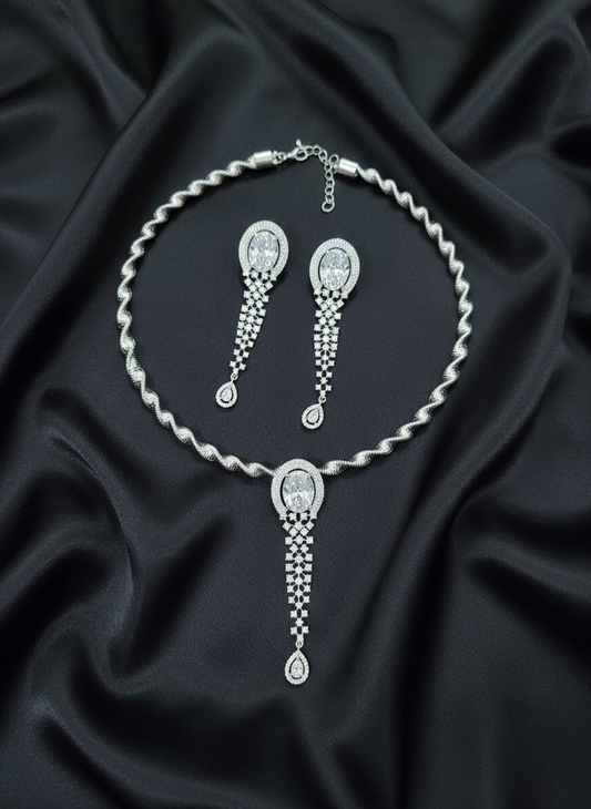 Stunning Silver American Diamond Hasli Set