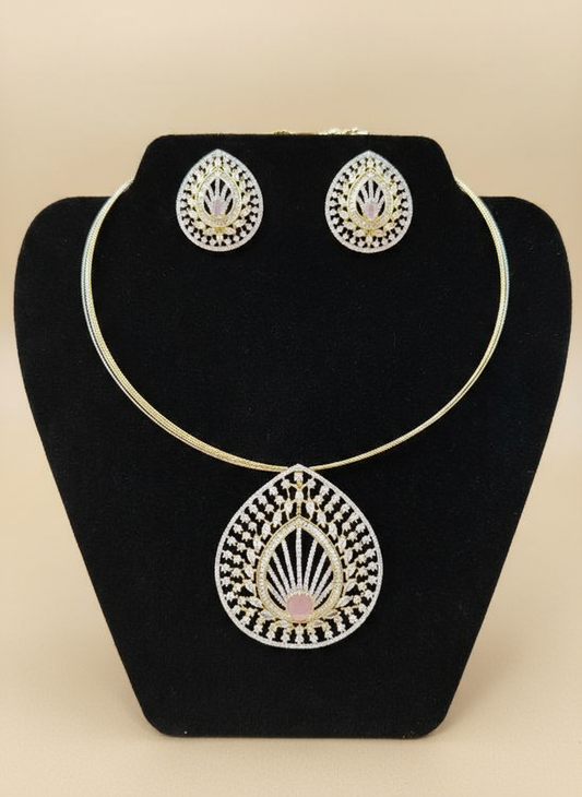 Pink Stone Geometric Gold Diamond  Jewellery Set