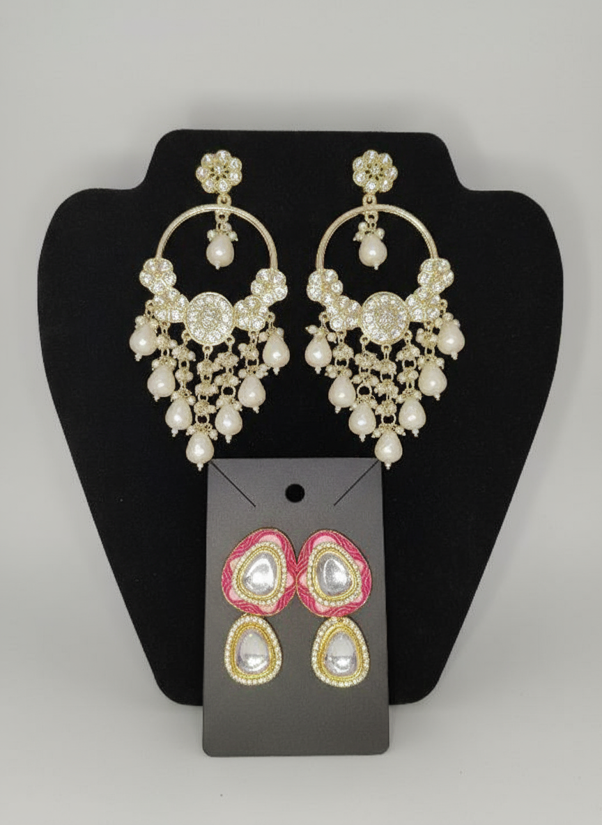 Beautiful White Pearl Chandbali With Floral Studs