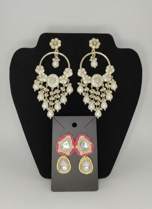 Beautiful White Pearl Chandbali With Floral Studs
