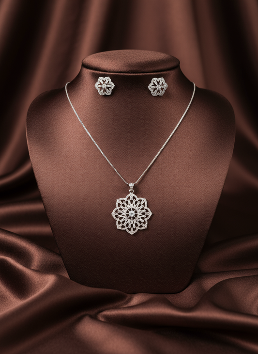 Beautiful Silver AD Pendent Set