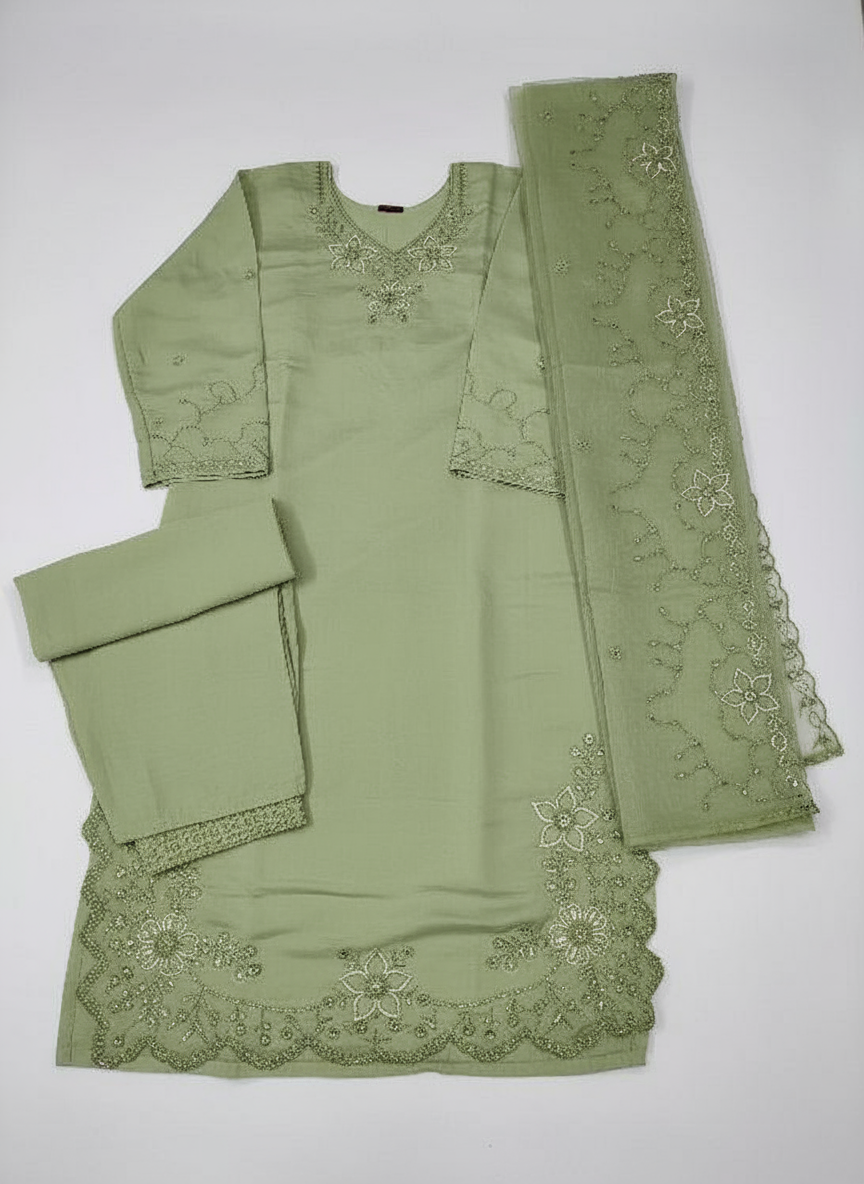 Beautiful Light Green Cut Work Kurta Set