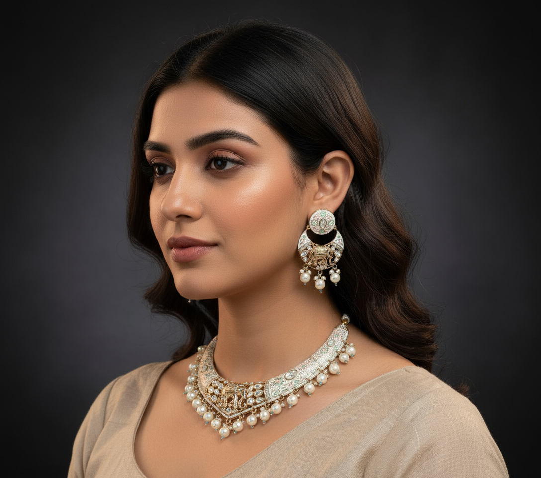 Royal Rajwadi Enamel Coated Pastel Jewellery Set