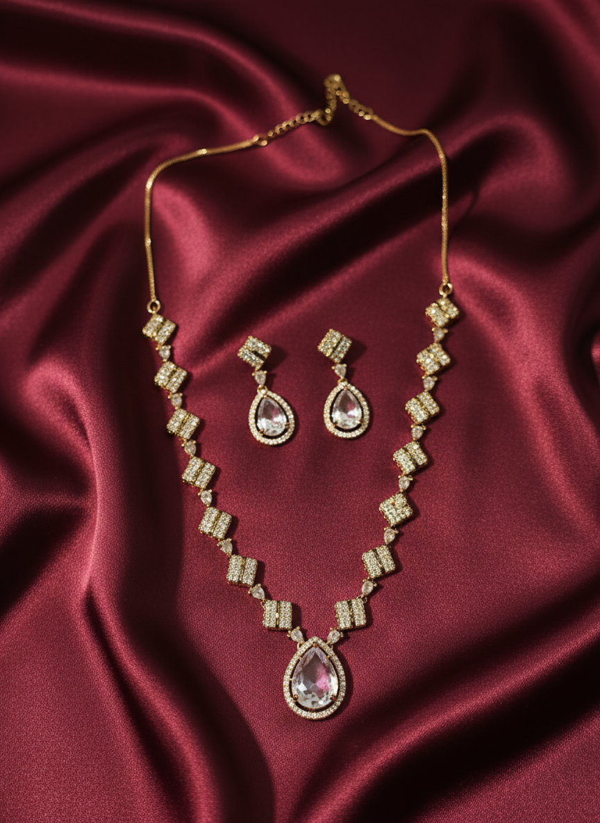 Antique Polish AD Jewellery Set (White)