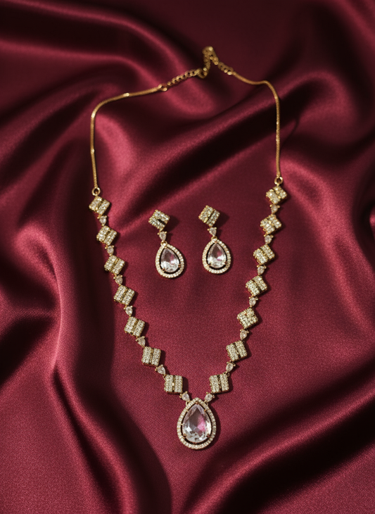 Antique Polish AD Jewellery Set (White)