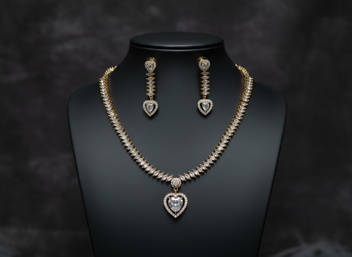 Beautiful Antique Polish AD Jewellery Set (White)