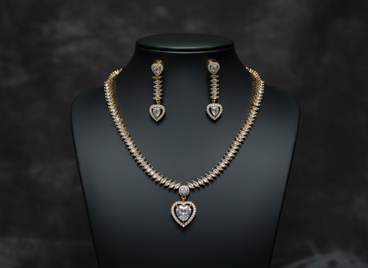 Beautiful Antique Polish AD Jewellery Set (White)