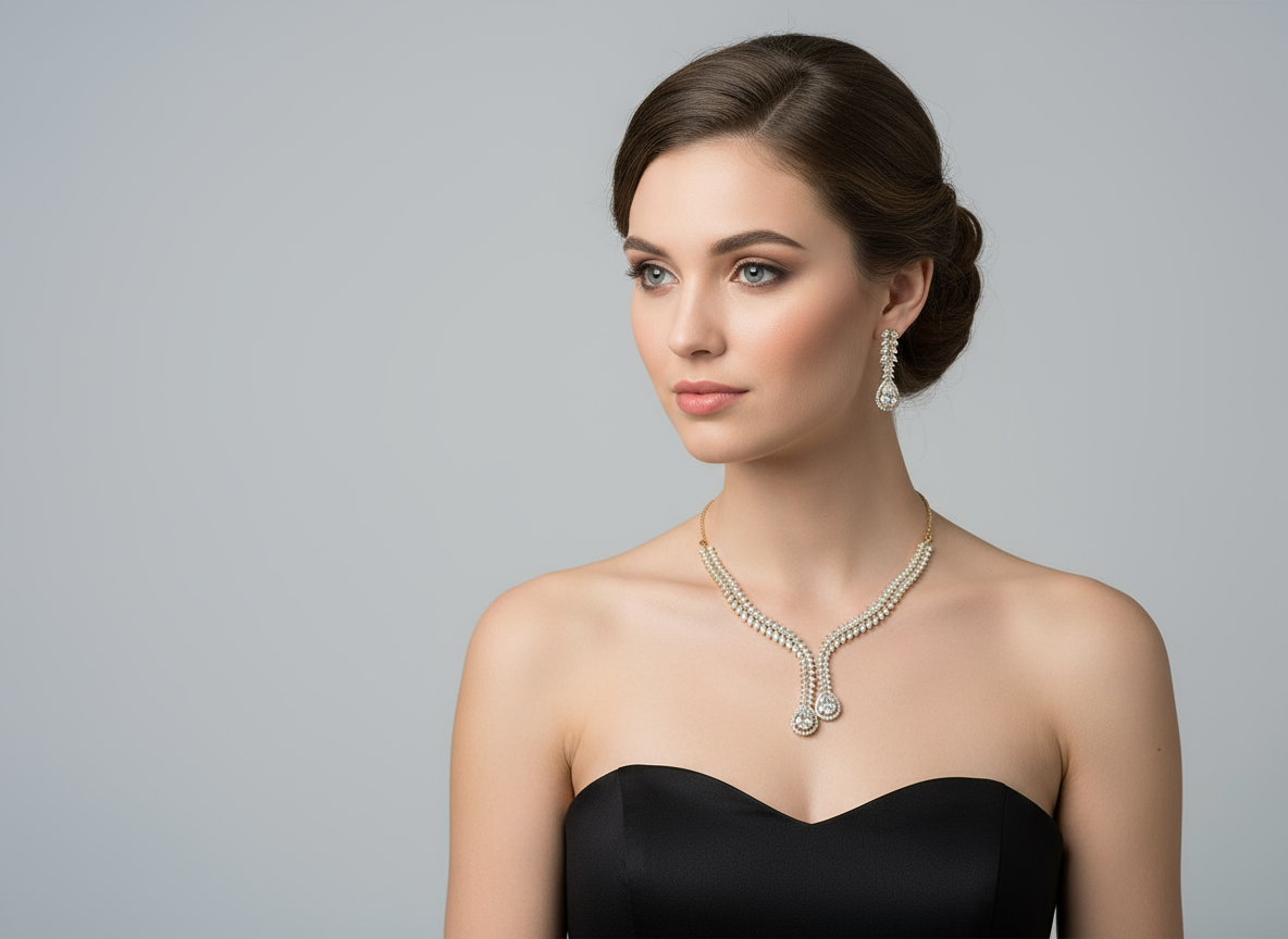 Elegant Antique Polish AD Jewellery Set (White)