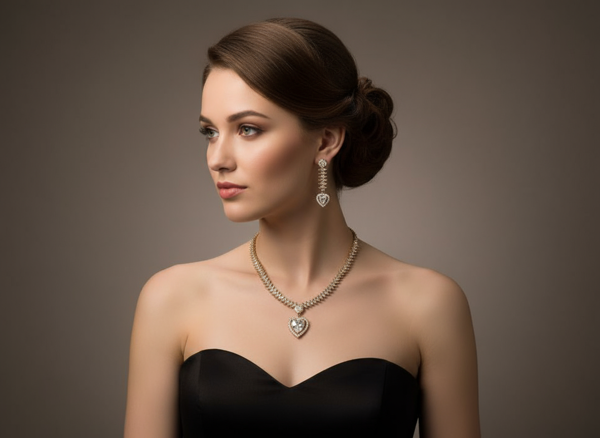 Beautiful Antique Polish AD Jewellery Set (White)