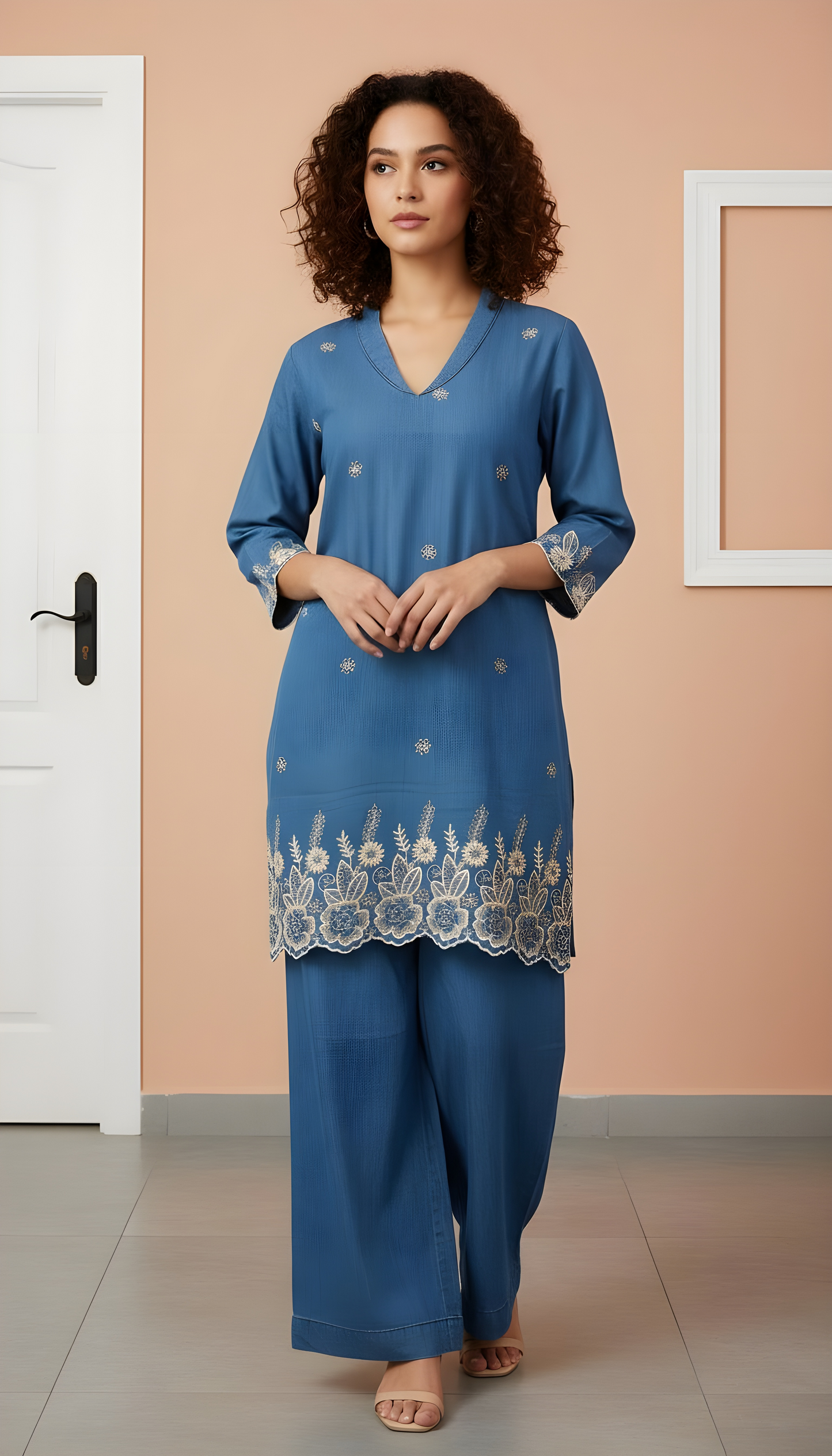 Chic Denim Embriodered Co Ord set