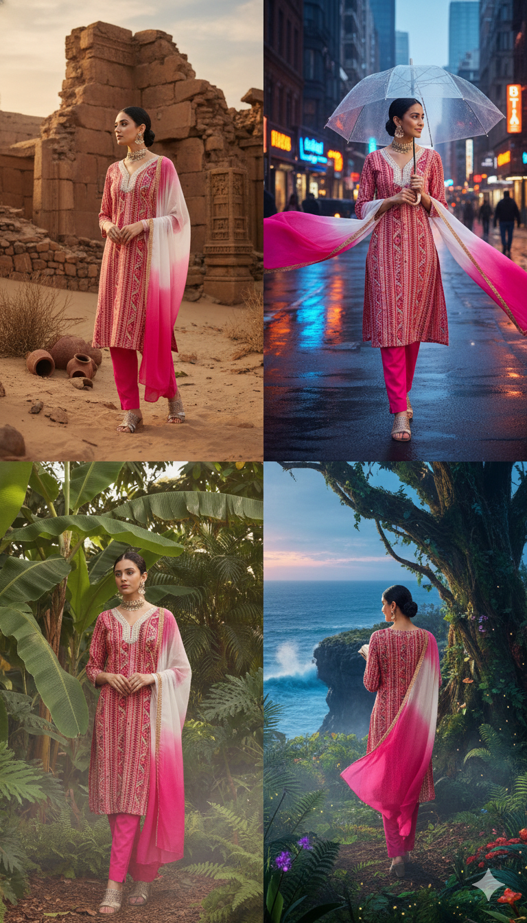Rayon Rani Pink Kurta Set