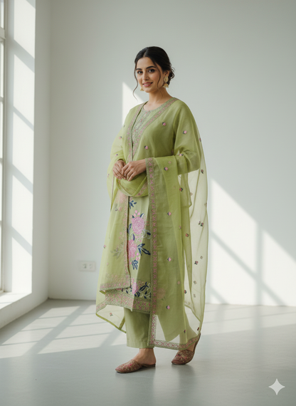 Stunning cotton Green Embriodered Kurta Set