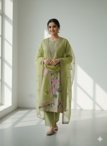 Stunning cotton Green Embriodered Kurta Set