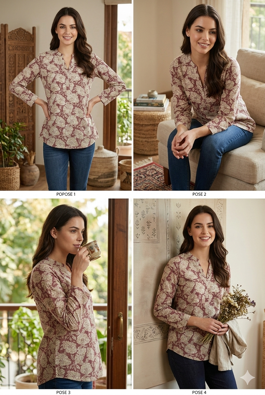 Beautiful Floral Print cotton Short Kurti